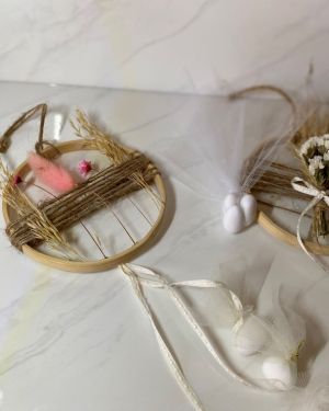 Χειροποίητη Μπομπονιέρα γάμου – Στεφάνι με αποξηραμένο λουλούδια